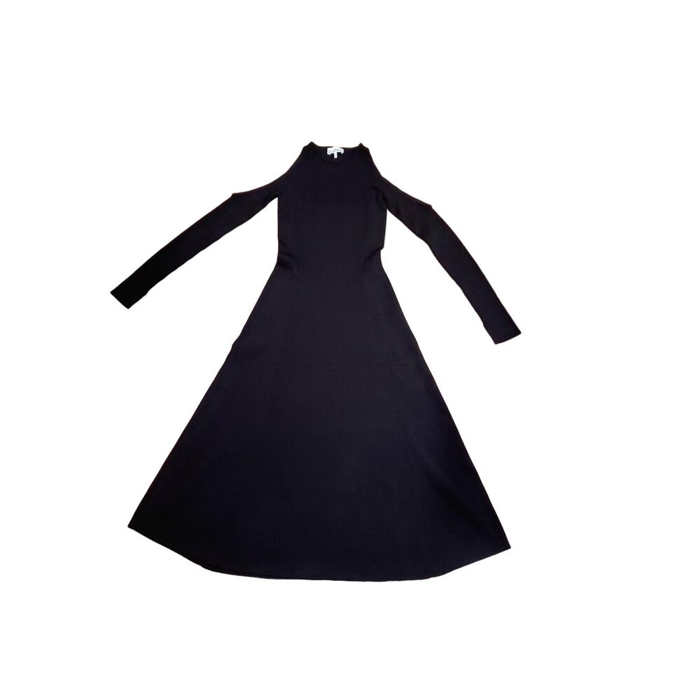 GANNI Ribbed Knit Cutout Midi Sweater Dress Black Size Small